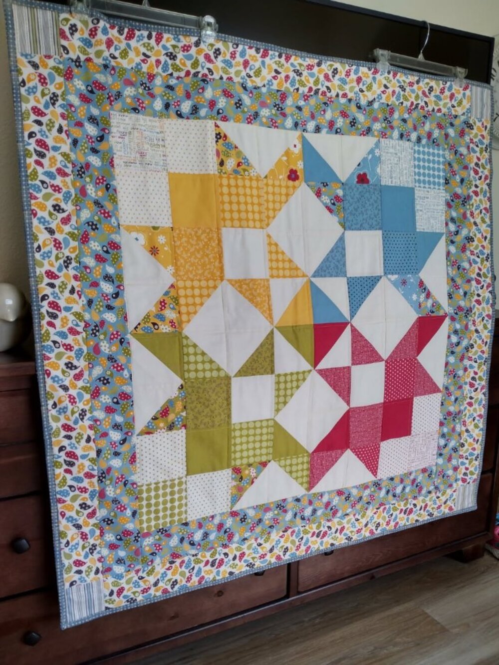 BN HANDMADE COTTON QUILT RED BLUE YELLOW GREEN DARK BROWN